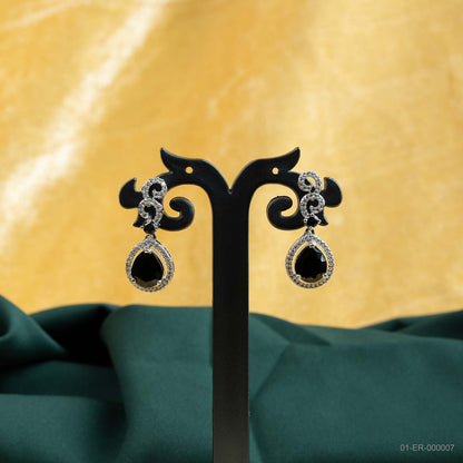 Nyra Silver Plated Black Teardrop Drop Earrings