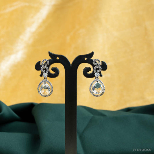 Nyra Silver Plated AD White Teardrop Drop Earrings