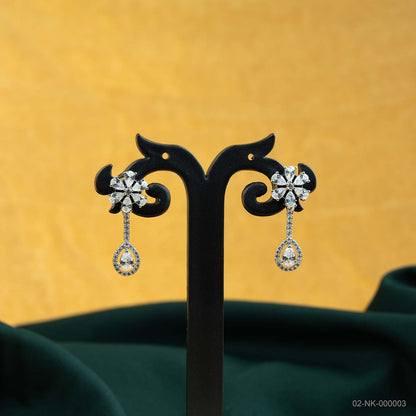Raya Silver Plated AD Floral Drop Necklace Set