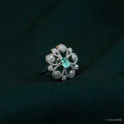 Rhea Emerald Green AD Open Floral Ring
