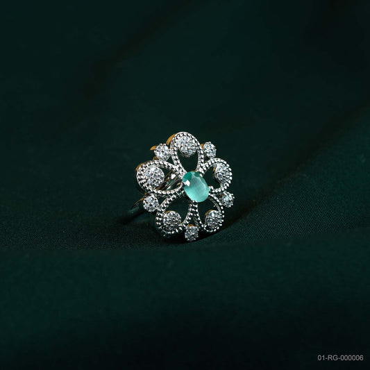 Rhea Emerald Green AD Open Floral Ring
