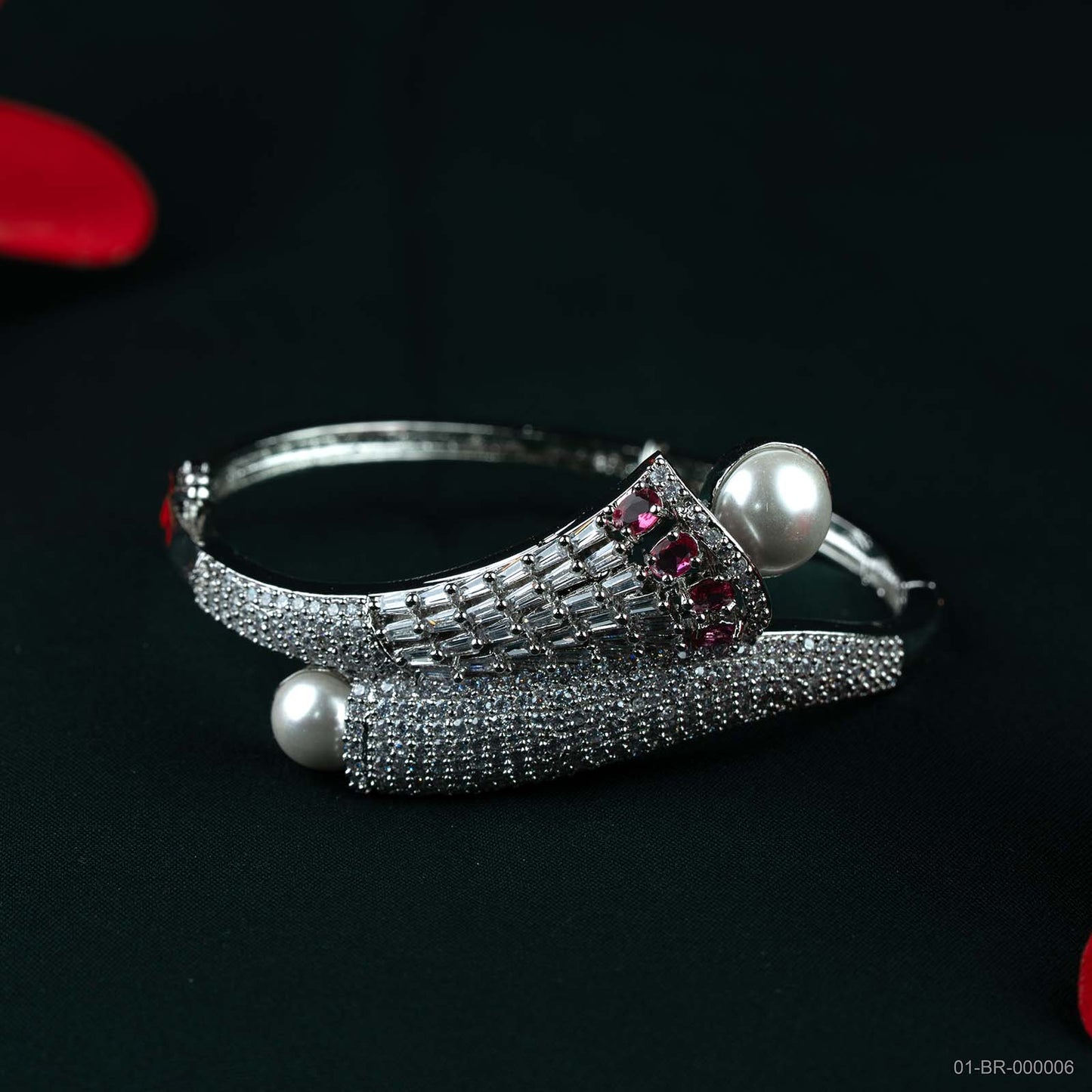 Rhea Silver Pearl AD Pink Bypass Kada