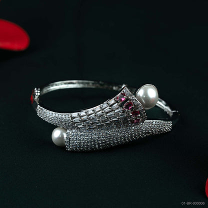 Rhea Silver Pearl AD Pink Bypass Kada