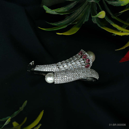 Rhea Silver Pearl AD Pink Bypass Kada