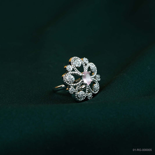 Rhea Soft Pink AD Silver Plated Floral Ring