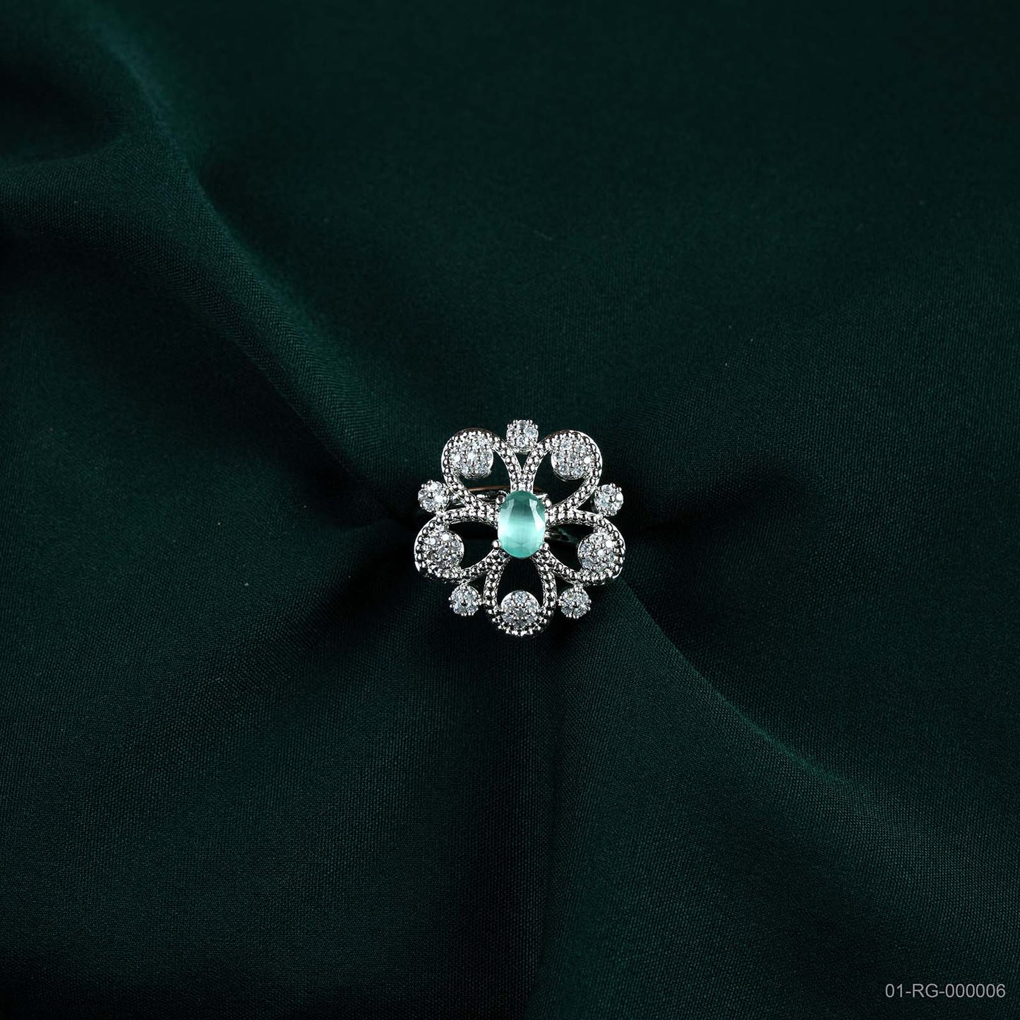 Rhea Emerald Green AD Open Floral Ring