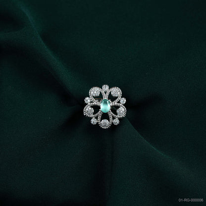 Rhea Emerald Green AD Open Floral Ring