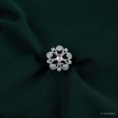Rhea Soft Pink AD Silver Plated Floral Ring