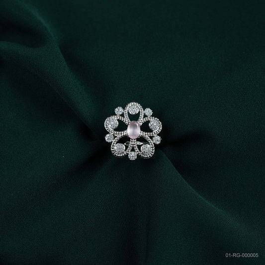 Rhea Soft Pink AD Silver Plated Floral Ring