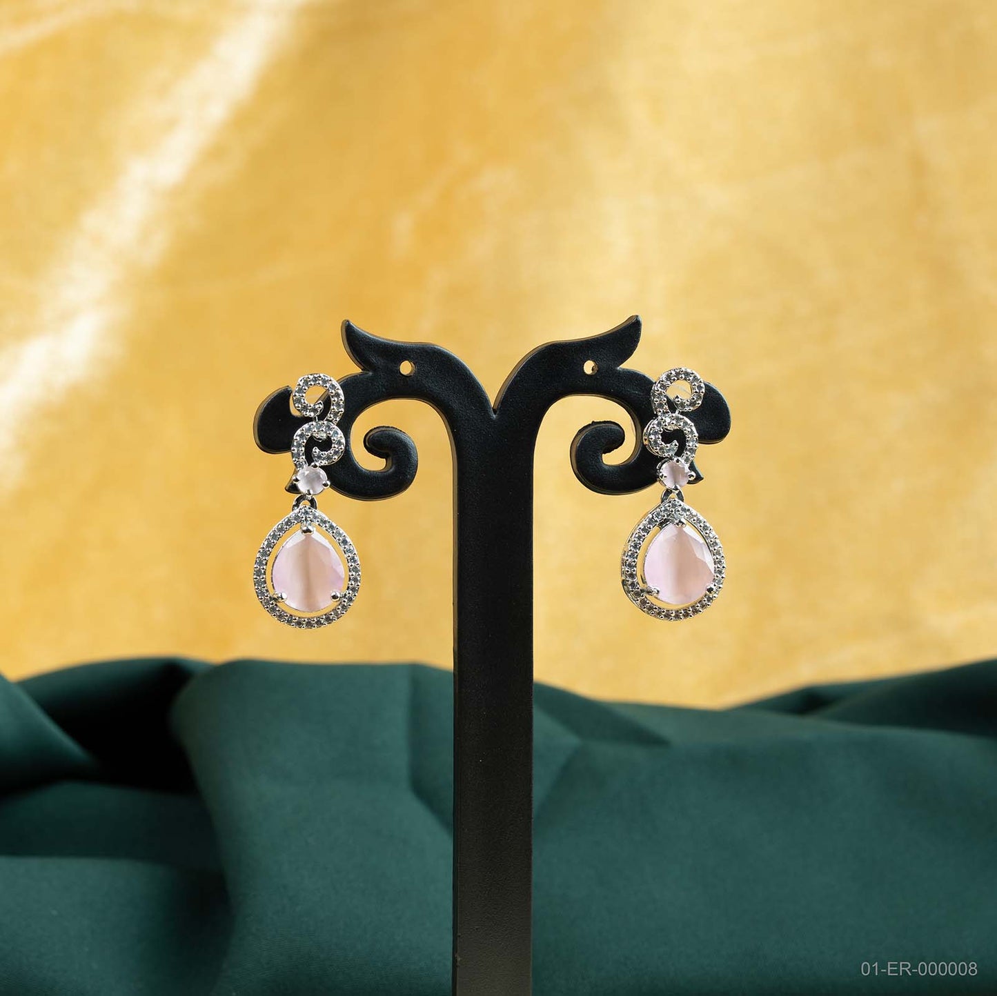 Roselle Silver Plated Pink AD Drop Earrings