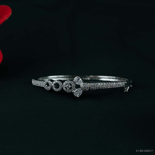 Sia Silver Plated AD Circle Floral Kada