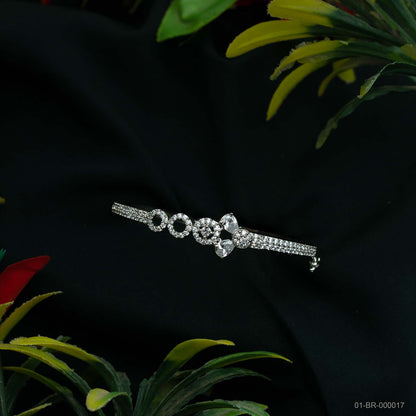 Sia Silver Plated AD Circle Floral Kada