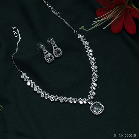 Sia Silver Plated AD Halo Necklace Set