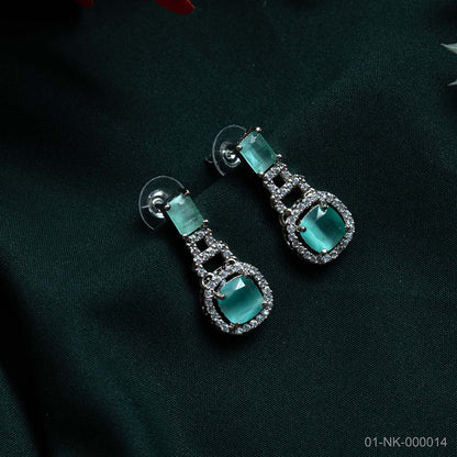 Sia Mint Green AD Silver Plated Halo Necklace Set