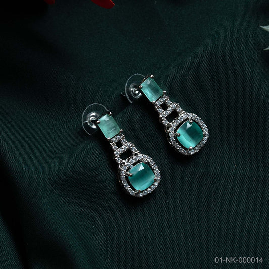 Sia Mint Green AD Silver Plated Halo Necklace Set