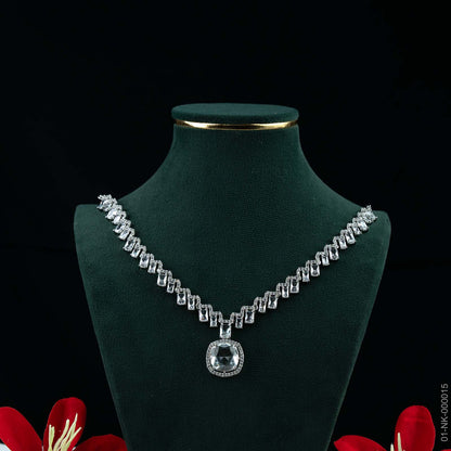 Sia Silver Plated AD Halo Necklace Set