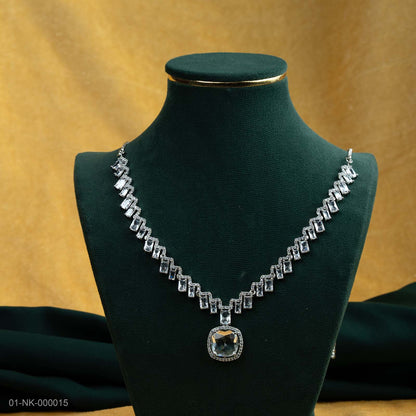 Sia Silver Plated AD Halo Necklace Set