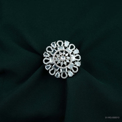 Srivaya Aria Silver Plated AD Vintage Floral Ring