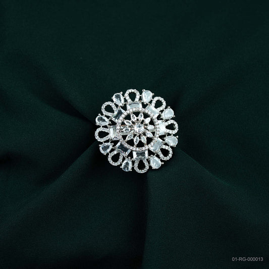Srivaya Aria Silver Plated AD Vintage Floral Ring