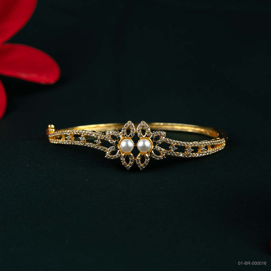 Srivaya Pearl Gold Plated AD Twin Floral Kada