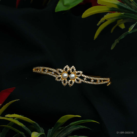 Srivaya Pearl Gold Plated AD Twin Floral Kada