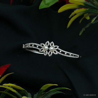 Srivaya Pearl Silver Plated AD Twin Floral Kada