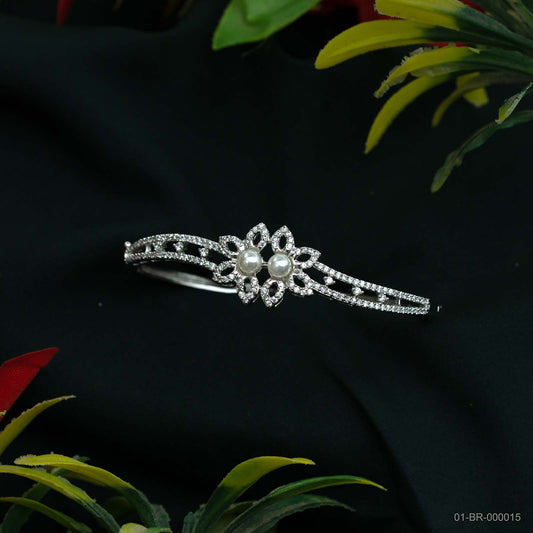 Srivaya Pearl Silver Plated AD Twin Floral Kada