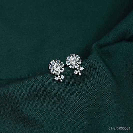 Srivaya Vihana Silver Plated AD Floral Stud Earrings