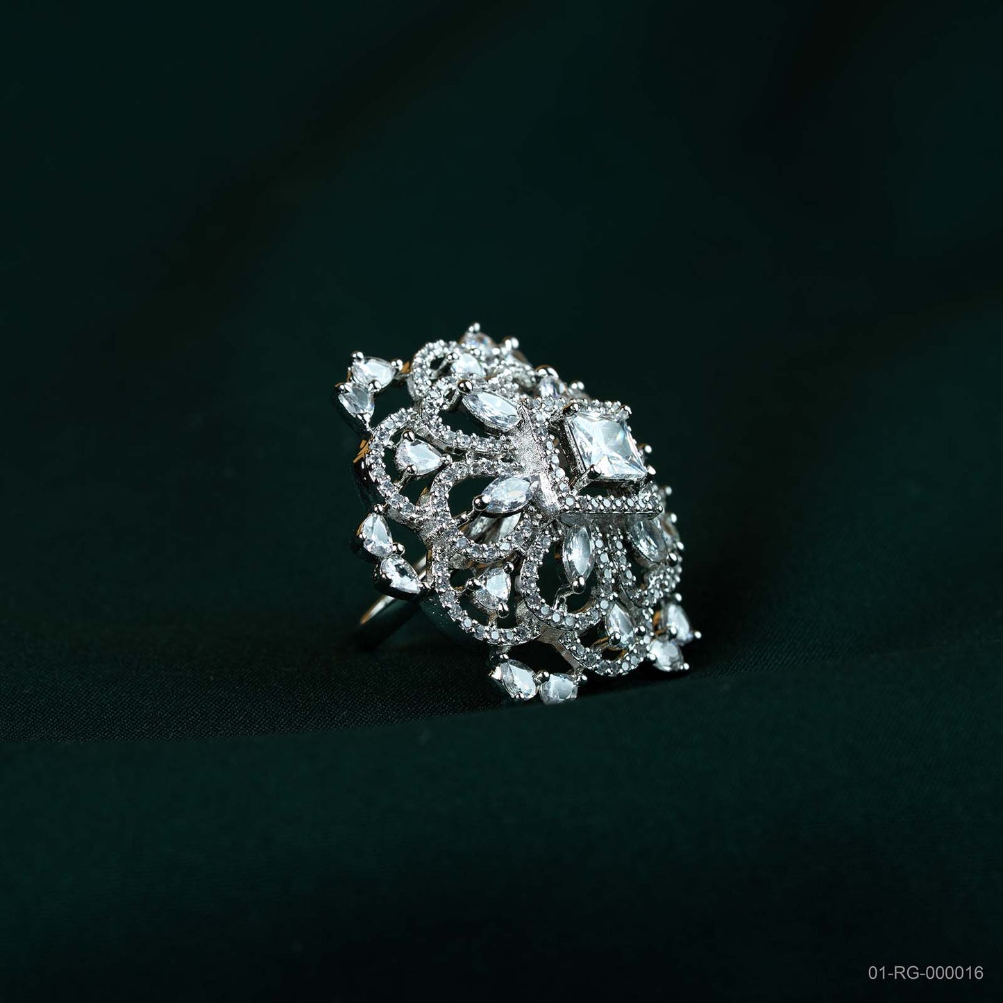 Zara Silver Plated AD Filigree Floral Ring