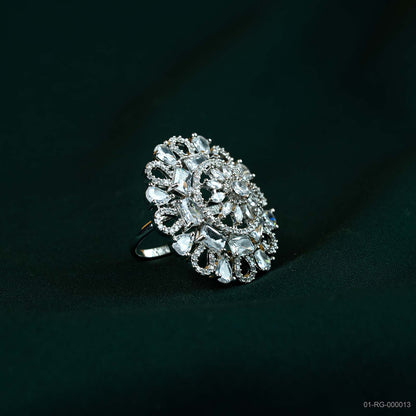 Srivaya Aria Silver Plated AD Vintage Floral Ring