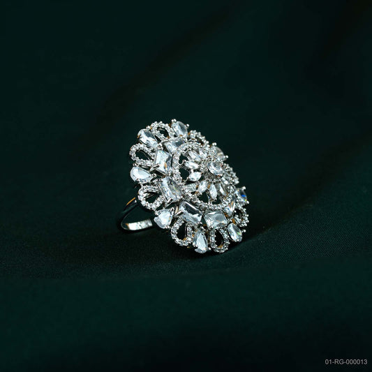Srivaya Aria Silver Plated AD Vintage Floral Ring