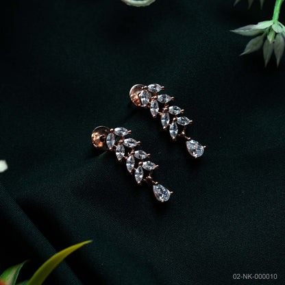 Srivaya Ira Rose Gold AD Leaf Motif Necklace Set