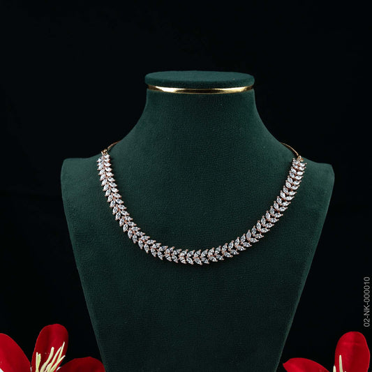 Srivaya Ira Rose Gold AD Leaf Motif Necklace Set