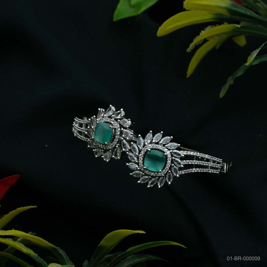 Stella Silver Mint Green AD Dual Floral Kada