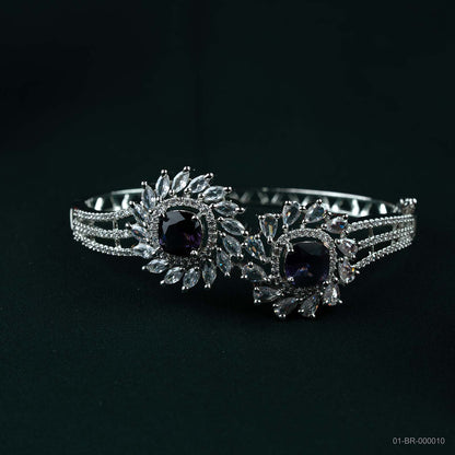 Stella Silver Purple AD Dual Floral Kada