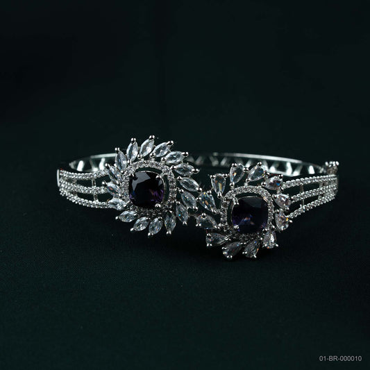 Stella Silver Purple AD Dual Floral Kada