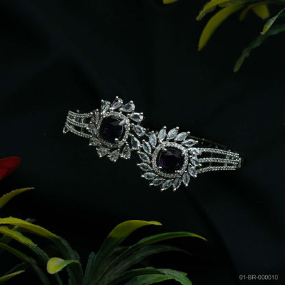Stella Silver Purple AD Dual Floral Kada