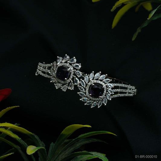 Stella Silver Purple AD Dual Floral Kada