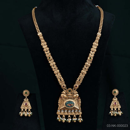 Tarini Temple Gold Green Peacock Necklace Set