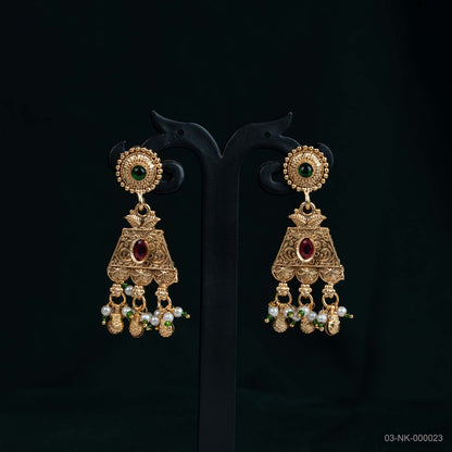 Tarini Temple Gold Green Peacock Necklace Set