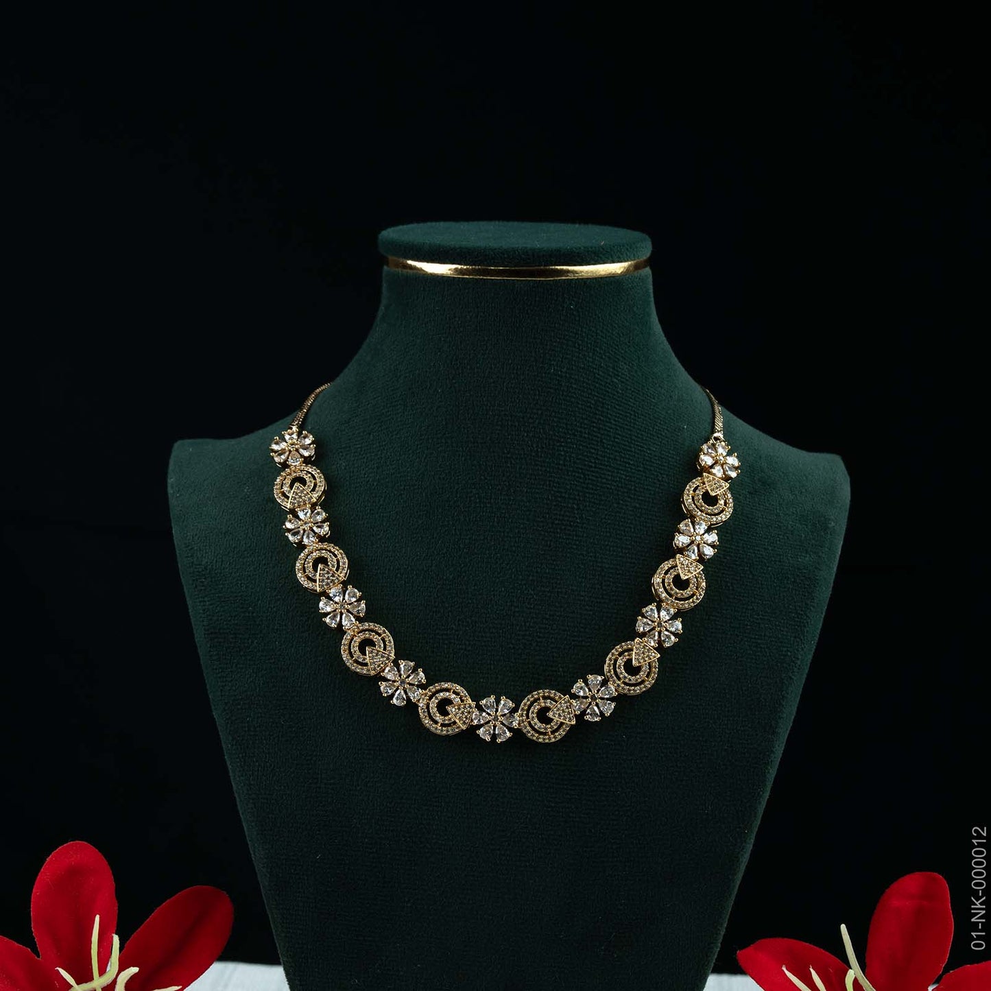 Tia Gold Plated AD Floral Necklace Set