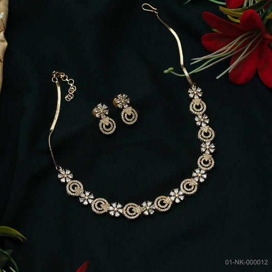 Tia Gold Plated AD Floral Necklace Set