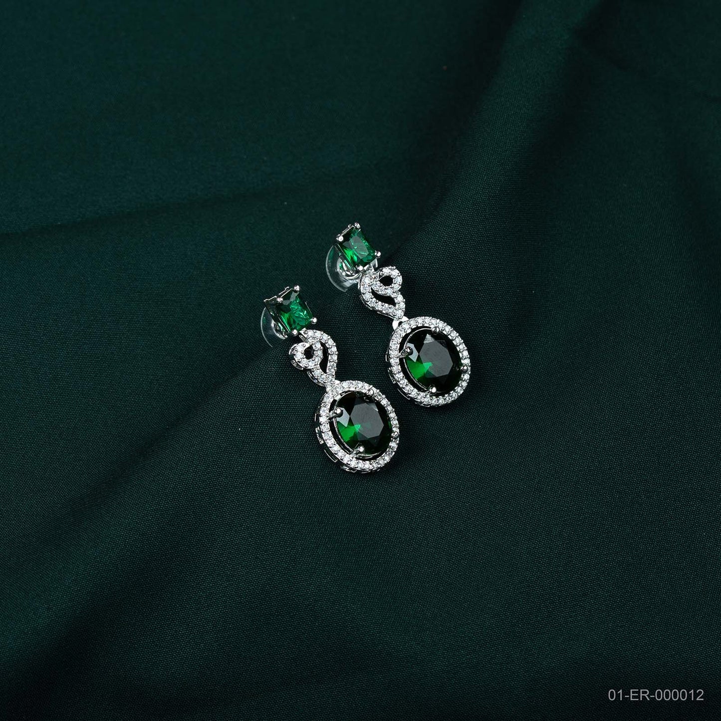 Vanya Silver Plated AD Emerald Teardrop Earrings