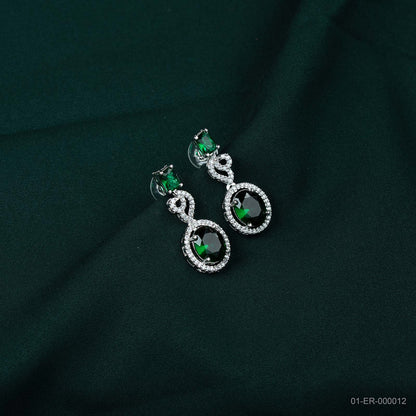 Vanya Silver Plated AD Emerald Teardrop Earrings