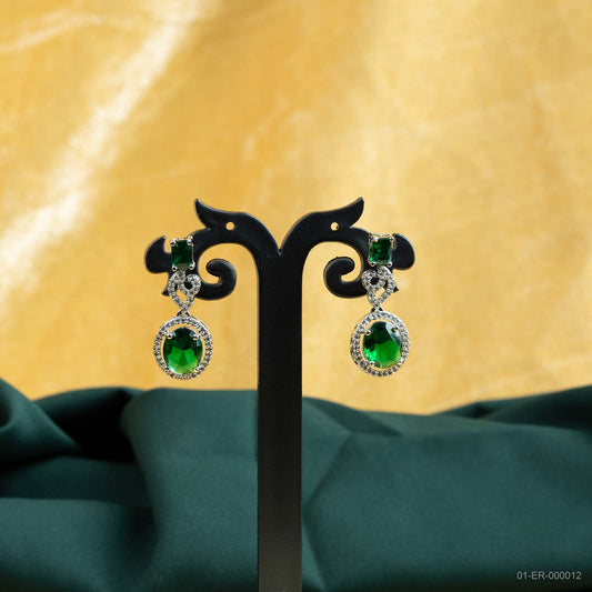 Vanya Silver Plated AD Emerald Teardrop Earrings