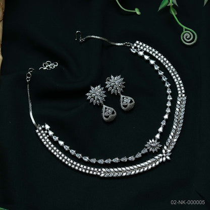 Vera Silver Plated AD Starburst Dual Layer Necklace Set