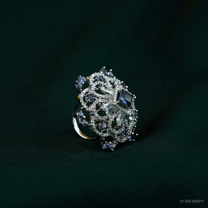 Zara Deep Purple AD Filigree Floral Ring