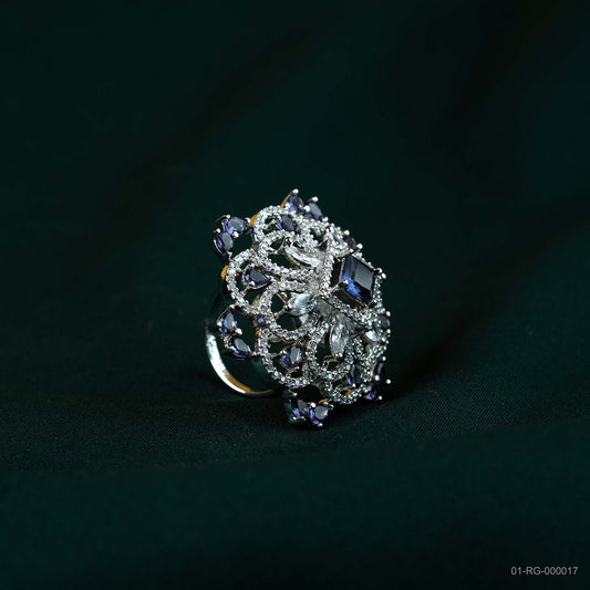Zara Deep Purple AD Filigree Floral Ring
