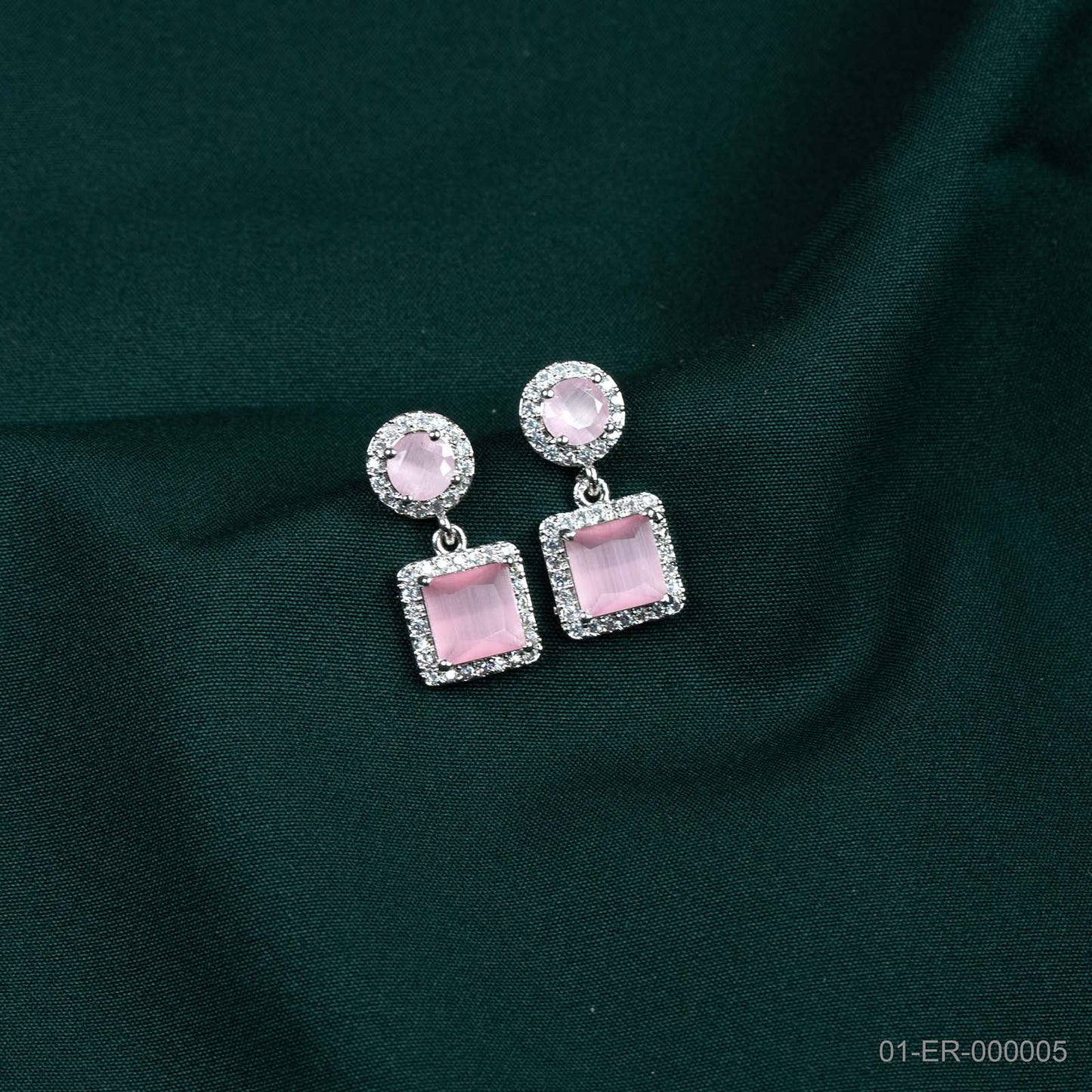 Zara Silver-Plated Pink Stone Geometric Drop Earrings