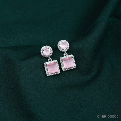 Zara Silver-Plated Pink Stone Geometric Drop Earrings